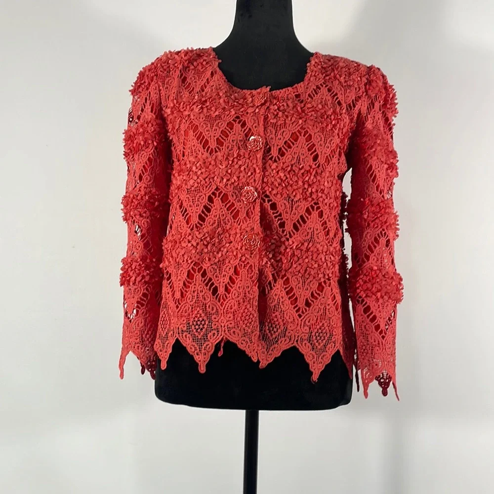Pretty Angels, Button up Cardigan Blazer, Rose buttons, Small, Salmon, Red,Pink - Picture 1 of 11